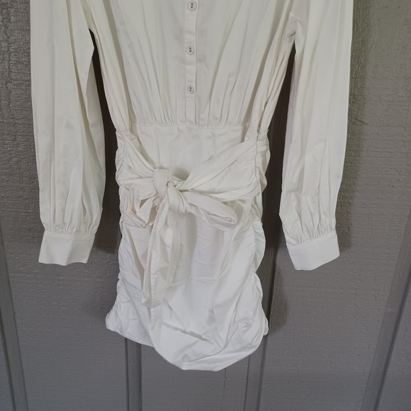 Ramy Brook Ruched Minidress Size 14 Preppy Tie Waist Long Sleeve Cotton Blend - Picture 4 of 16